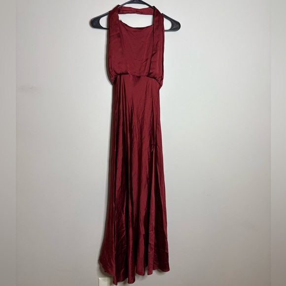 REISS Lorena Halter Neck Satin Midi Slit Dress In Dark Red Size US 4 - Picture 1 of 8